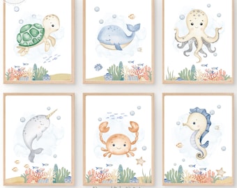 Under the Sea Nursery Prints: Sea Animal Wall Art Set (Digital Download)