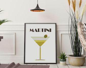 Dirty Martini Retro Cocktail Art Print: Minimalist Bar Decor (Digital Download)