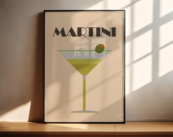Dirty Martini Retro Cocktail Art Print: Minimalist Bar Cart Decor (PDF & JPEG)