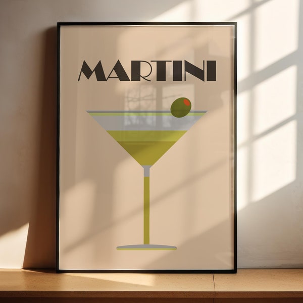 Dirty Martini with Olive Retro Cocktail Art Minimalistic Bar Cart Art  Printable download for Living Room Wall Decor Affordable Artwork