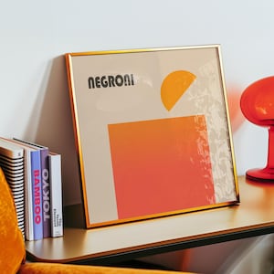 Negroni cocktail vierkante poster – retro minimalistische barkunst, afdrukbaar 10 x 10