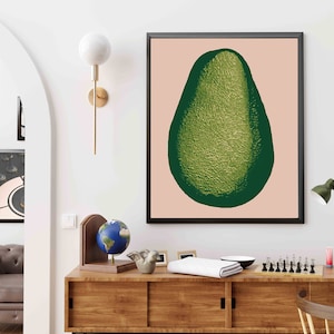 Avocado - Minimalistic Wall Art Colourful and Modern Large Format Kitchen Art Food Art Retro Pink and Green