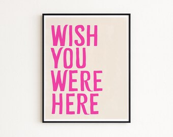 Wish You Were Here Lyric Print | Hot Pink, Beige Music Art (Digital Download)