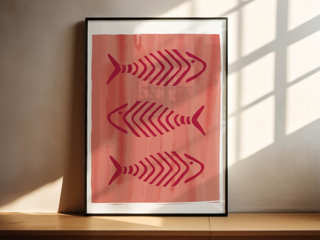 Steched Fish Pink Fish Watercolor Art Print: Sketched Fresco (digital Download) - Etsy
