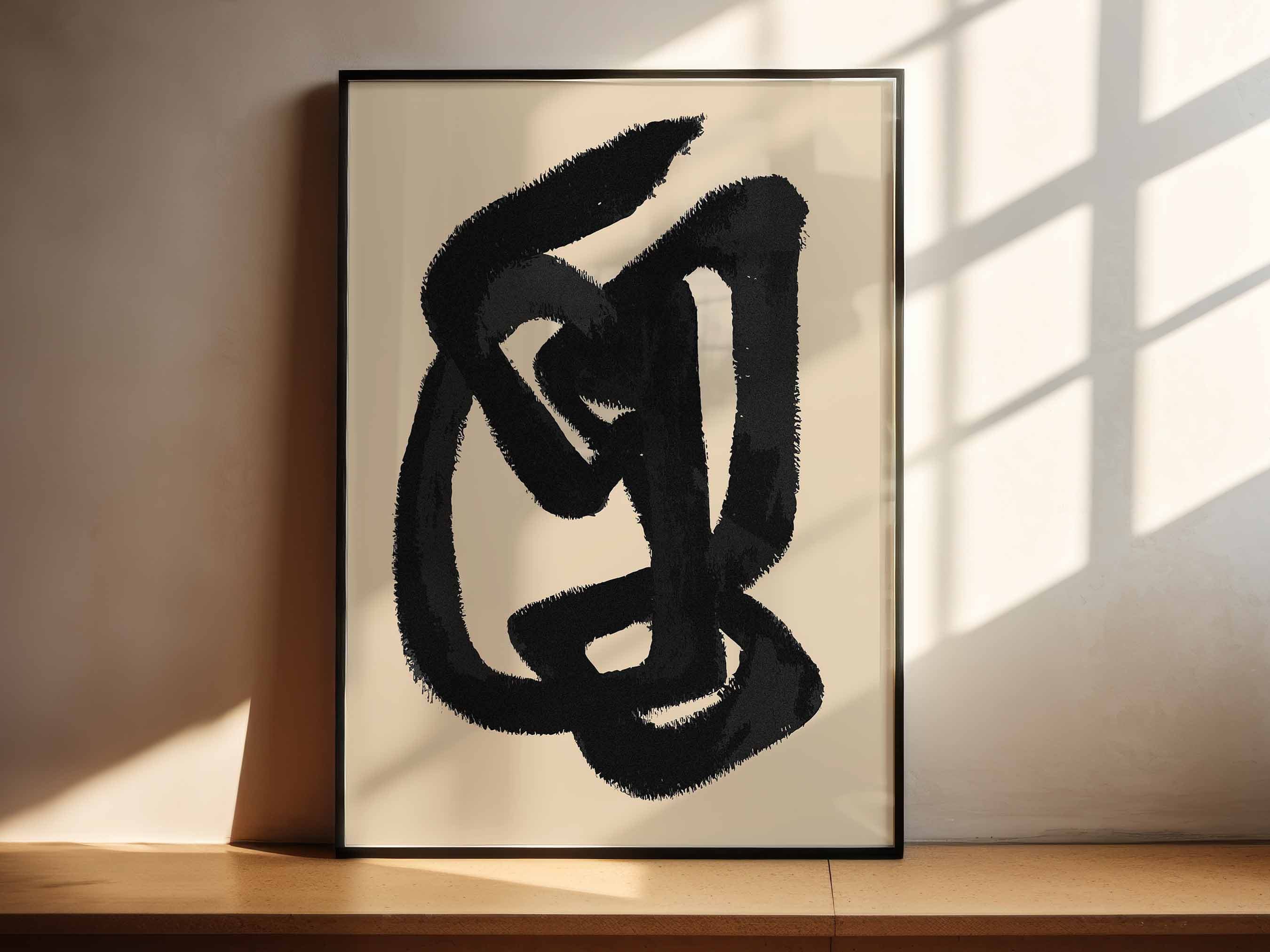 Black and Tan Abstract Art Print: Modern Brushstrokes (digital Download ...