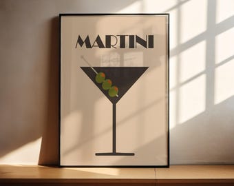 Martini with Three Olives Art: Retro Cocktail Bar Cart Print (PDF & Jpeg)