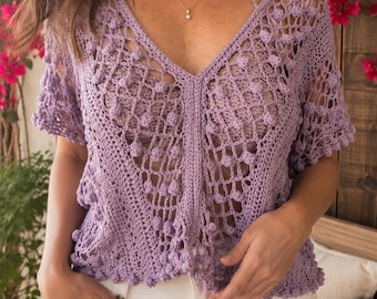 Crochet Openwork Blouse Pattern (IN SPANISH) | Video Tutorial + PDF | V-Neck | Boho Style | Openwork Stitch