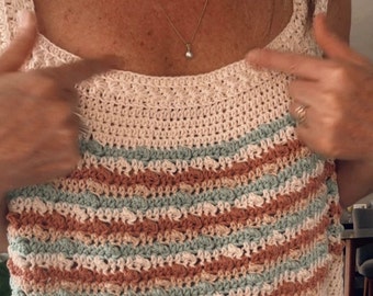Video tutorial in Spanish of a step-by-step hand-knitted crochet top (Camila top)