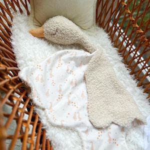 Personalised newborn Baby lovey goose comforter toy boucle, gift for 1 year old, first baby toy goose, nursery decor goose, baby shower gift