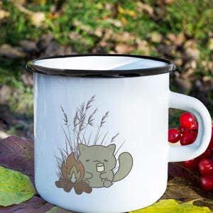 Cute Camping Mug 12oz - Cat Design, Outdoor Adventures Cup, Nature Lover Gift, Bonfire Mug, Travel Cup, Camping Lovers Gift