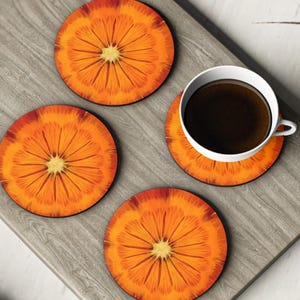Vibrant Orange Fruit Coasters Round Summer Citrus Coasters Set Kitchen Decor Gift Perfect for Home Decor Tabletop Kitchen & Bar Accessories