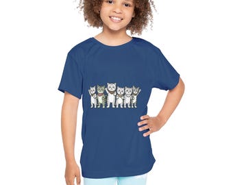 Kids Cartoon Kitten Jersey | Cute Playful Cat T-Shirt | Polyester Tee