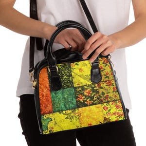 Vintage Patchwork Floral Shoulder Handbag, Multicolor Floral Crossbody Purse 画像 2