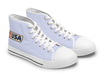 USA Flag Patch High Top Sneakers | Patriotic Americana Shoes