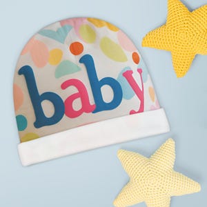 Cute Baby Beanie (AOP,)  Cute Baby Hat, Infant Beanie,  Newborn Baby Beanie, Headwear, Soft Baby Beanie. New Mom Baby Gift. Baby Shower Gift