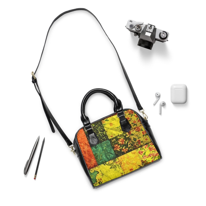 Vintage Patchwork Floral Shoulder Handbag, Multicolor Floral Crossbody Purse 画像 5