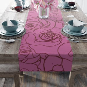 Beautifully Decorative Outline of Roses Red Cloth Table Runner (Cotton, Poly) Kitchen Decor, ClothTable Runner, Gift Idea