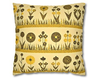 Geometrical Flower Shapes Faux Suede Square Pillowcase