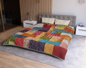 Traditional Swedish Patchwork Pattern Microfiber Duvet Cover. Home Essential, Bedding, Gift Idea