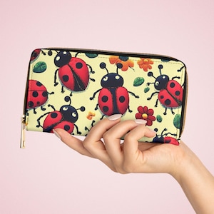 Cartera con cremallera con diseño de mariquitas y flores, monedero para mujer, monedero con diseño de mariquitas, regalo para el día de la madre