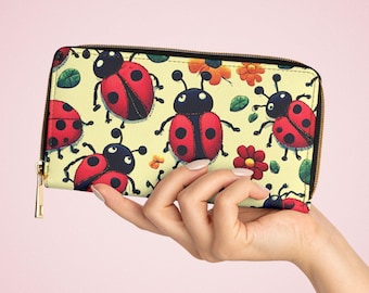 Lady Bugs with Flowers Zipper Wallet, Women&#39;s Purse, Lady Bug Purse, Mother&#39;s Day, Gift For Her