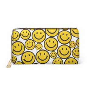 Cartera con cremallera para dama con alegre sonrisa amarilla, monedero de regalo, regalo para ella