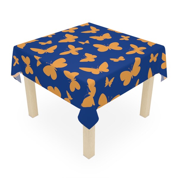 Orange Butterflies on Dark Blue Tablecloth