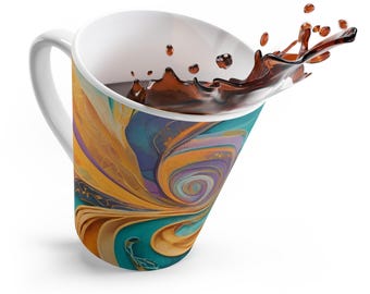 Boho Swirly Abstract Latte Mug, Coffee Cup, Hippie Ceramic Mug, Unique Drinkware, Kitchen Decor,