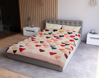 Small Colorful Hearts Over Pink Microfiber Duvet Cover