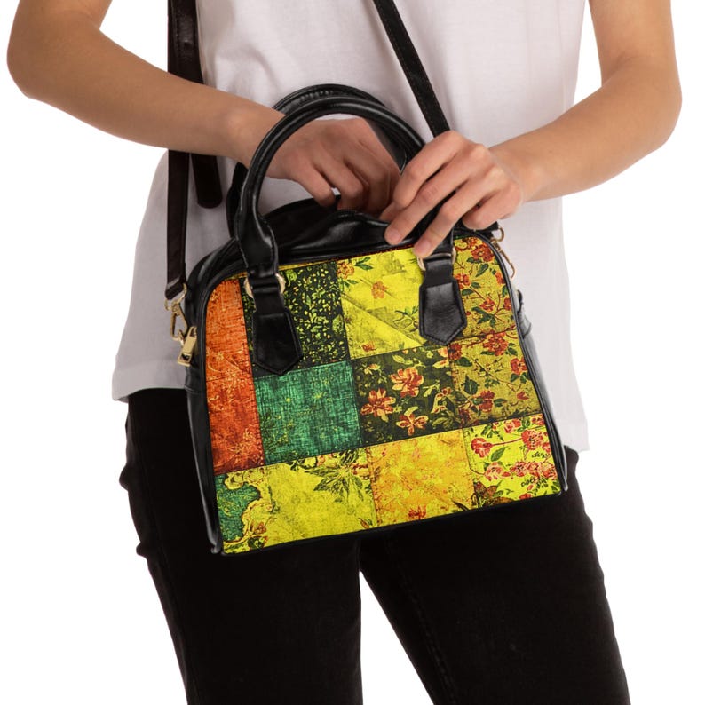 Vintage Patchwork Floral Shoulder Handbag, Multicolor Floral Crossbody Purse 画像 2