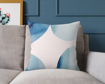 White and Blue Shades Semi-Circle Corners Square Poly Canvas Pillow