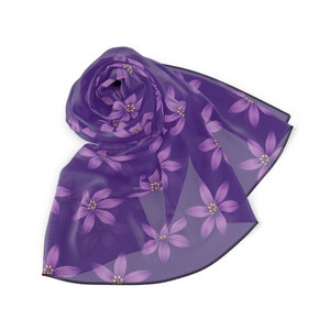 Dark Purple & Purple Flowers Poly Scarf