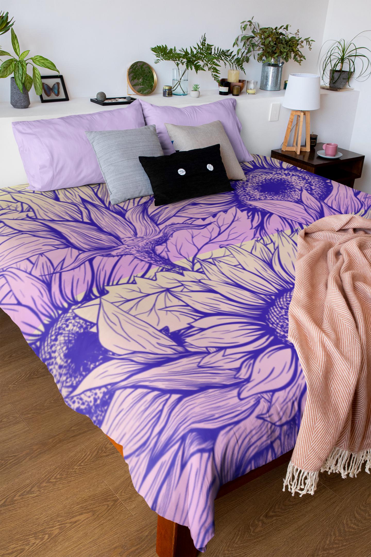 Sunflower Dreams Microfiber Duvet Cover, Floral Bedroom Decor, Boho Bedding, Home Makeover, Floral Bedding, Gift For Her
