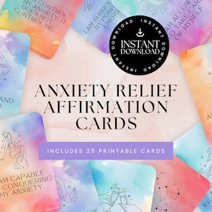 Tarjetas de afirmación para aliviar la ansiedad (acuarela), tarjetas flash de terapia, tarjetas de afirmaciones positivas, tarjetas de cuidado personal imprimibles, tarjetas de preocupación menos