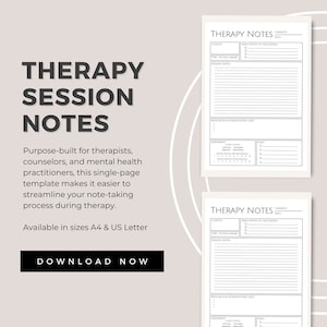 Therapist Session Notes Digital PDF, Printable & Fillable Client Progress Notes Template for Counselors, Psychologists, Social Workers TET01