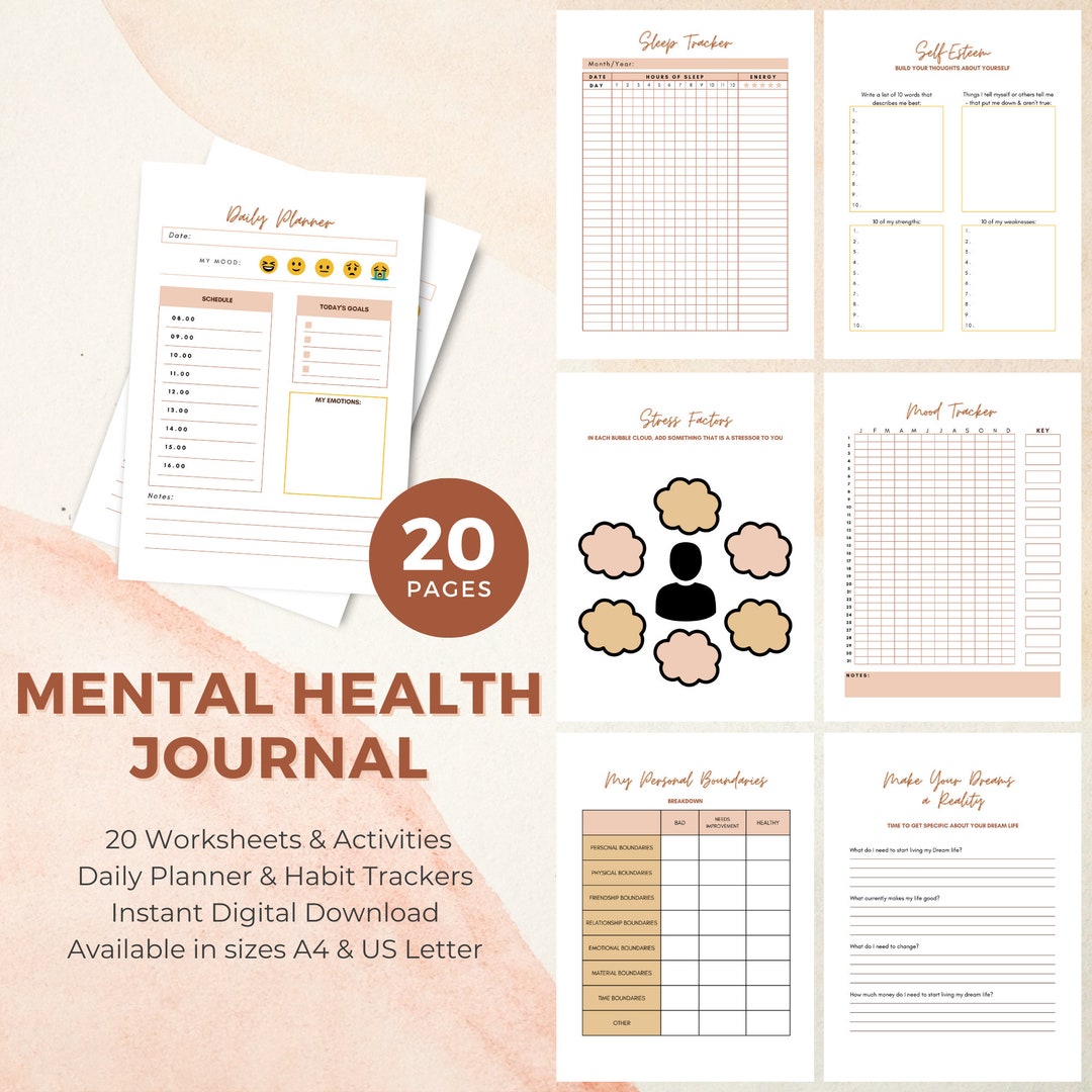 Mental Health Journal Digital Template PDF, Therapy Planner, Mood ...