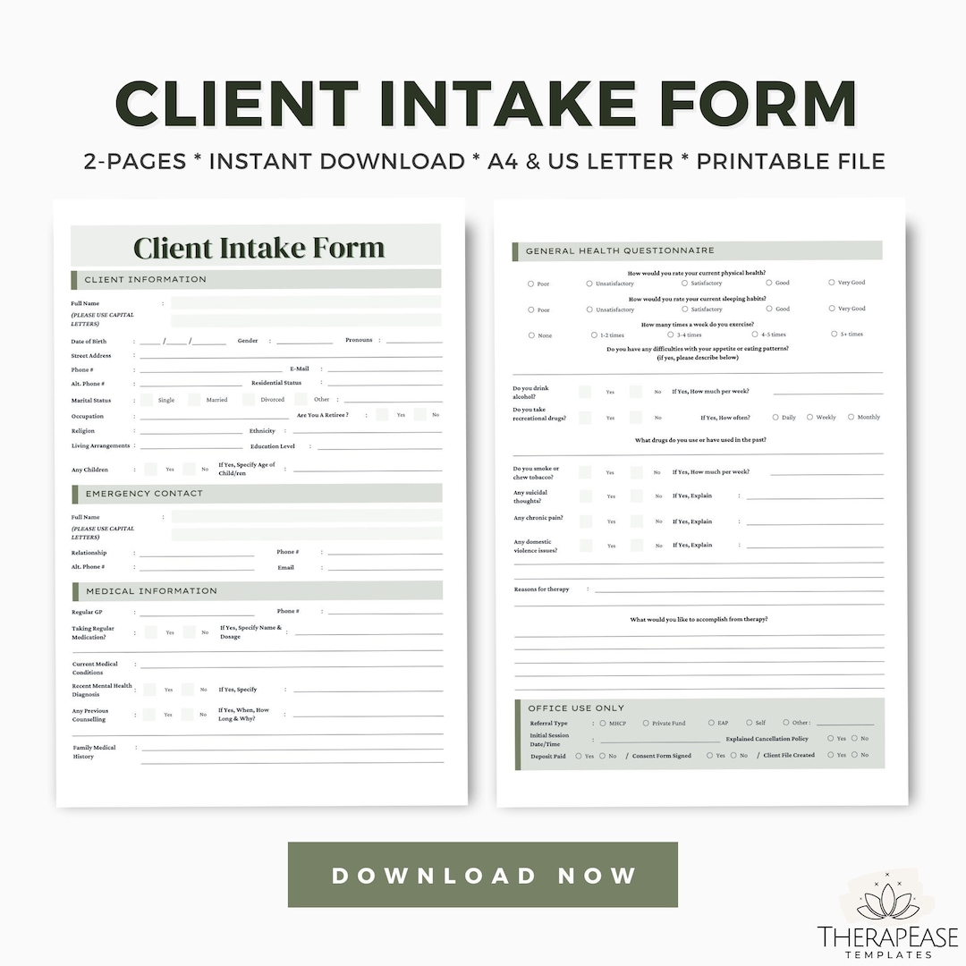 Client Intake Form Digital Template, Therapy Signup Form, Therapy ...