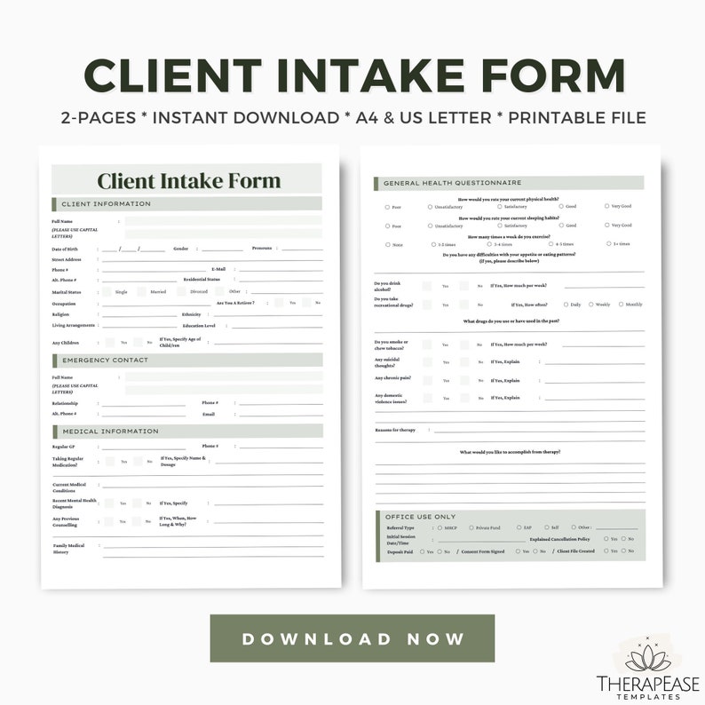Client Intake Form Digital Template, Therapy Signup Form, Therapy ...