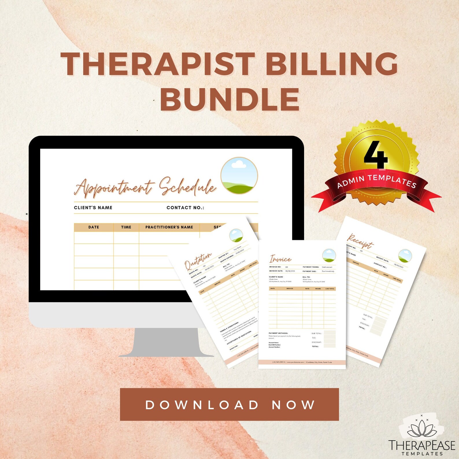 Therapist Billing Template Bundle, Invoice, Quotation, Receipt