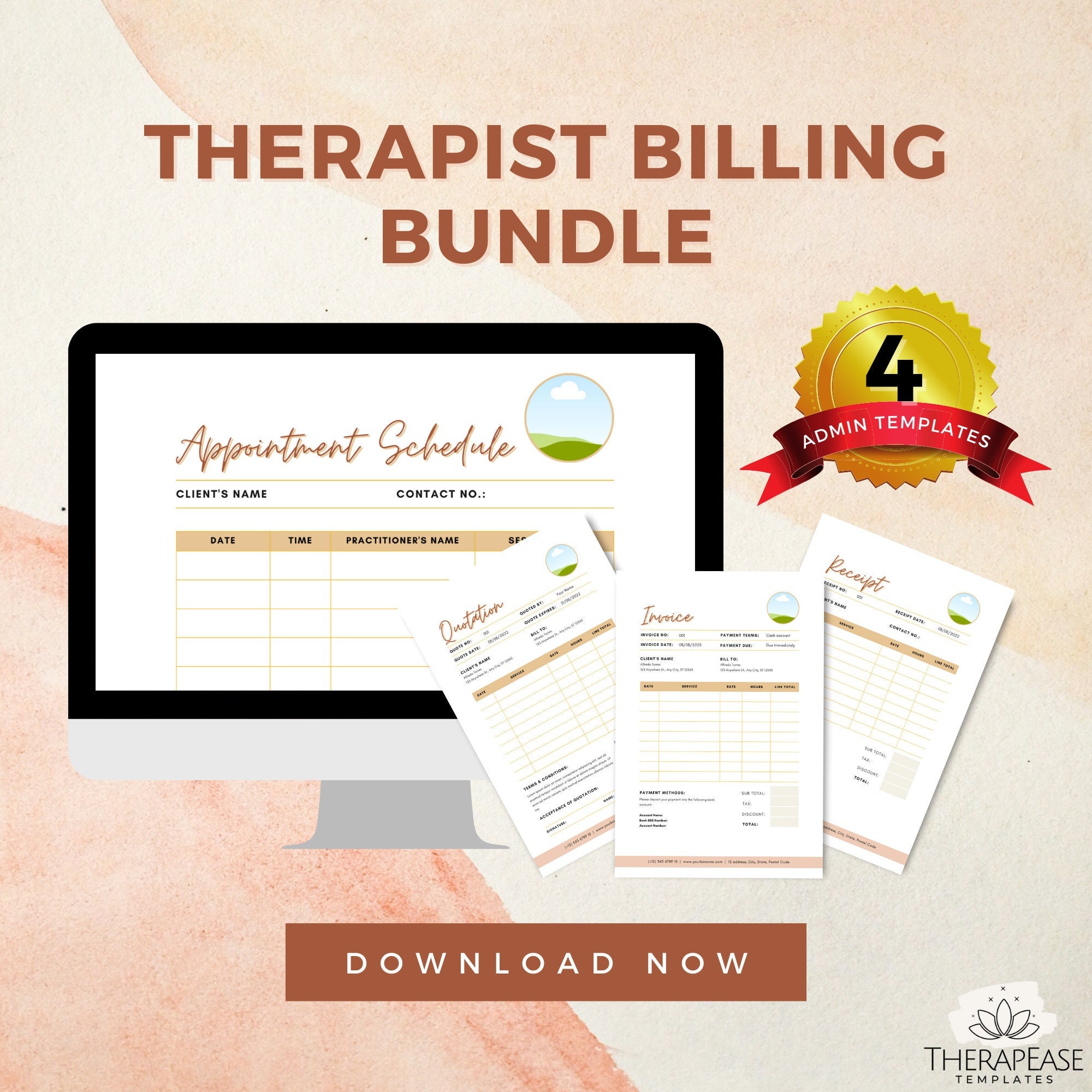 Therapist Billing Template Bundle, Invoice, Quotation, Receipt