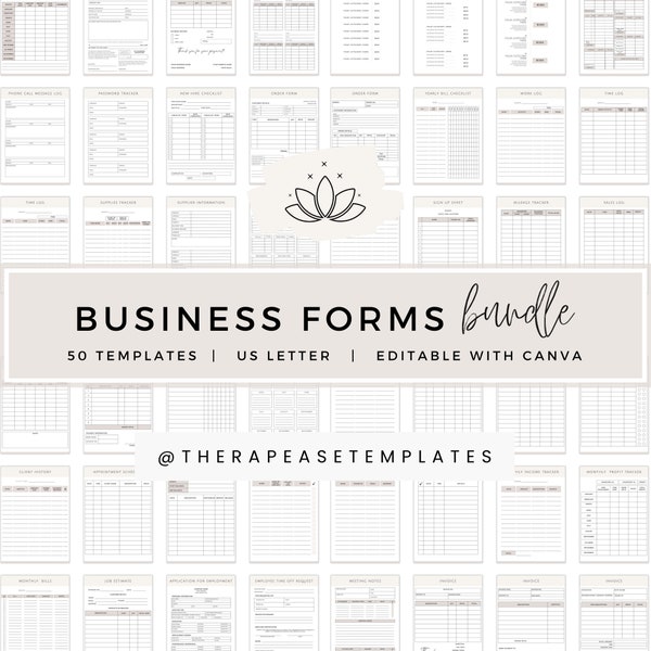 Business Forms Bundle, Small Business Owner, Private Practice Forms, Psych Clinic Forms, Invoice, Price List, Receipt, Inventory Forms TET01