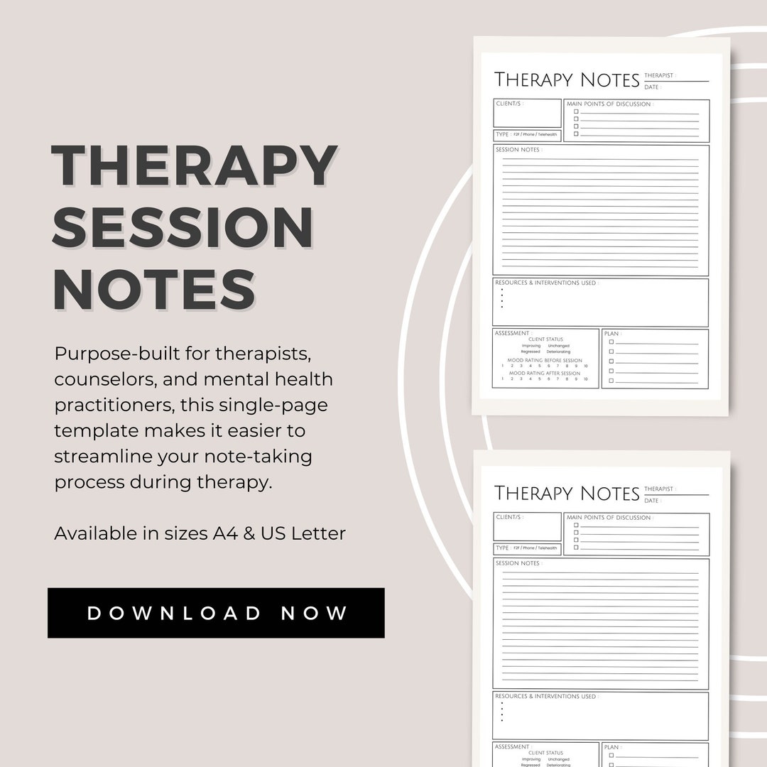 Therapist Session Notes Digital PDF, Printable & Fillable Client ...