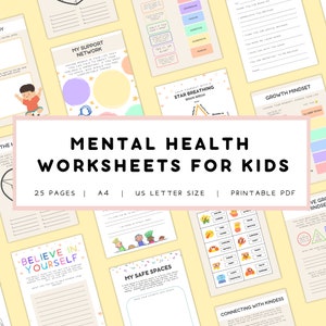 Hojas de trabajo de salud mental para niños, paquete de terapia, herramientas de terapia, actividad de salud mental, salud mental para niños, paquete de salud mental