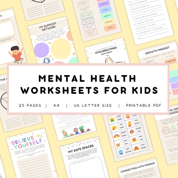 Mental Health Worksheets for Kids, Therapy Bundle, Therapy Tools, Mental Health Activity, Mental Health for Children, Mental Health Bundle