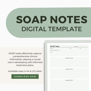SOAP Notes Digitale Vorlage, Effektives Notizen-Tool für Therapeuten, SOAP Sitzungsnotizen, Kundennotizen im SOAP Format, Therapienotizen TET04