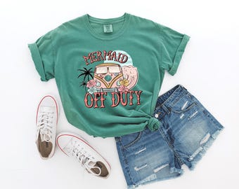 Mermaid Off Duty Comfort Colors T-Shirt, Beach Summer Vibes