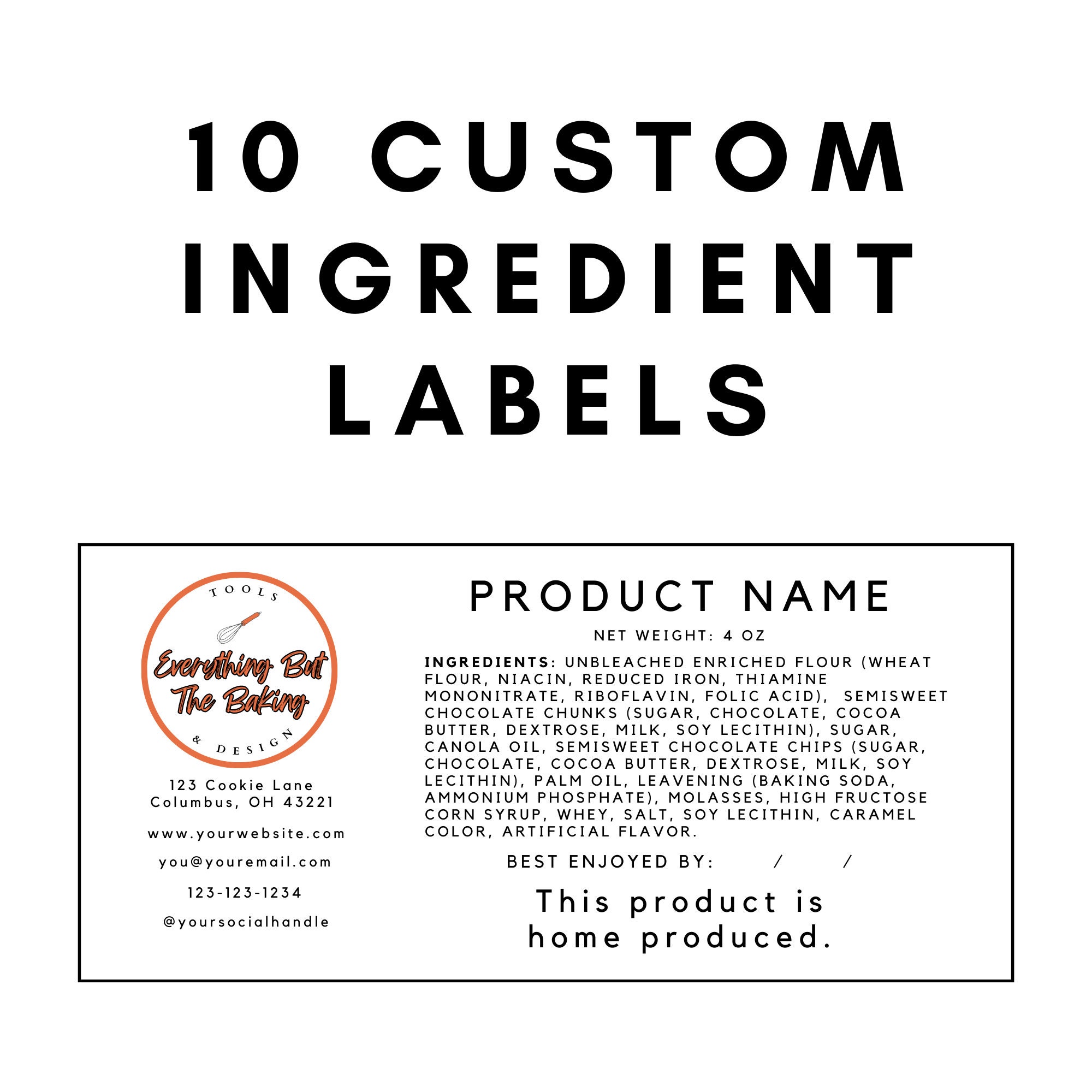 Custom Cottage Food/home Bakery Ingredient Label - Etsy