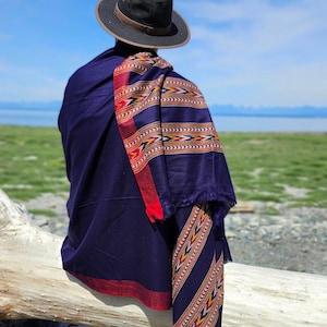 Wool Silk Meditation Shawl: Himalayan Indian Design Travel Blanket