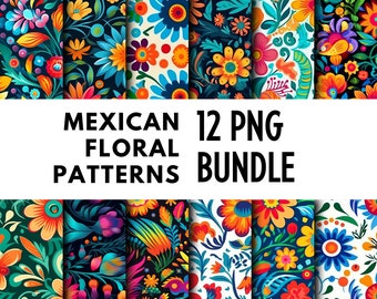 Mexican Floral Patterns 12 PNG Bundle Seamless Pattern