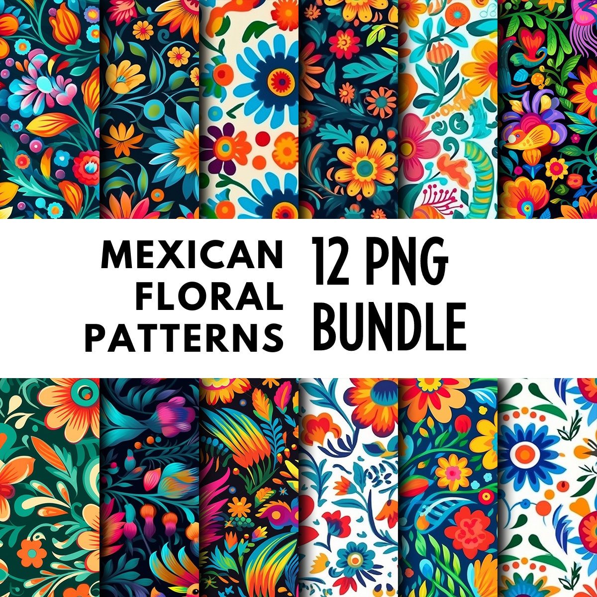 Mexican Floral Patterns 12 PNG Bundle Seamless Pattern - Etsy